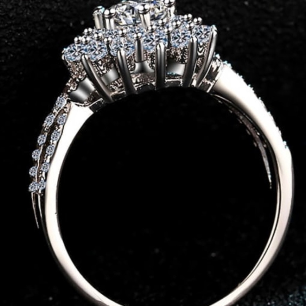 Sterling Silver Moissanite White Flower Engagement Ring - Picture 3 of 10
